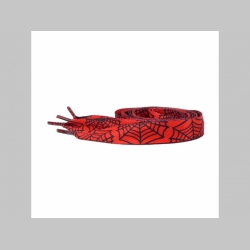 ploché širšie šnúrky do topánok farba červená s motívom čiernej pavučiny, dĺžka 110cm šírka 1,9cm materiál:100%polyester